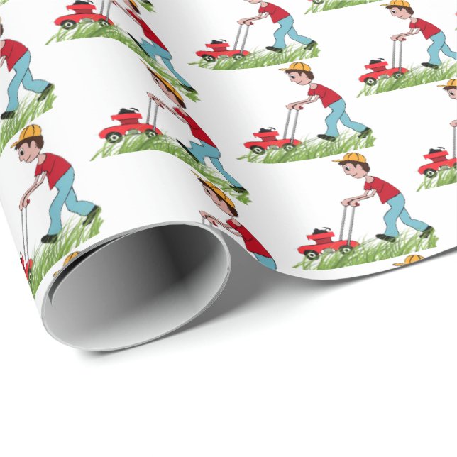 man mowing grass wrapping paper (Roll Corner)