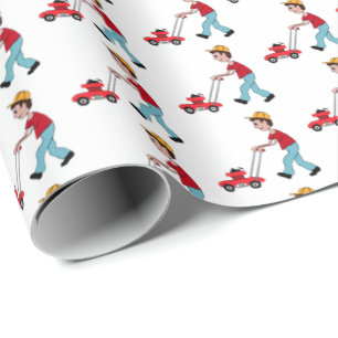 man mowing grass wrapping paper