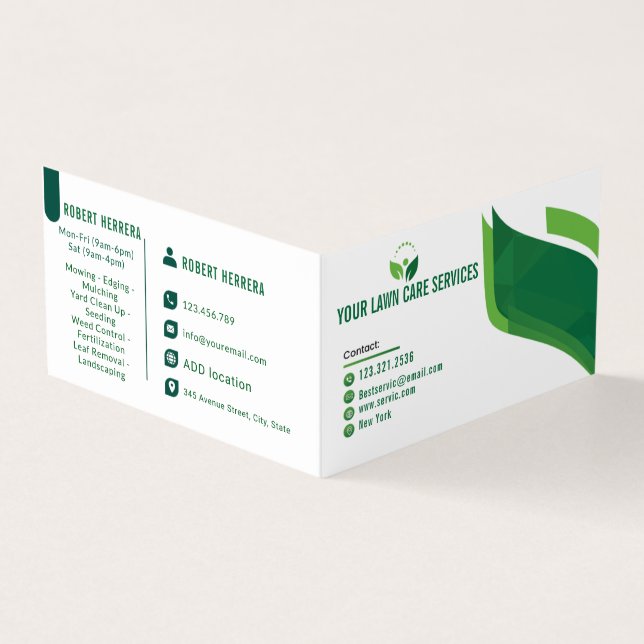 Man Mowing Grass Yarn Care Gardening Landscaping  Business Card (Outside)
