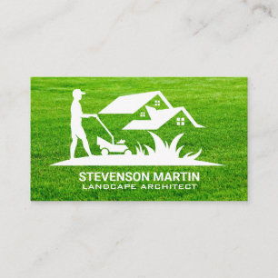 Man Mowing the Lawn Grass Business Card