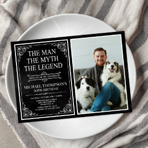 Man Myth Legend Black 50th Birthday Photo Invitation