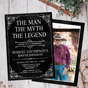 Man Myth Legend Black Surprise 100 Birthday Photo Invitation