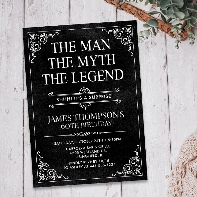 Man Myth Legend Black Surprise 60th Birthday Invitation (Creator Uploaded)
