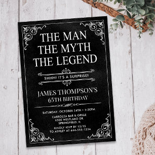 Man Myth Legend Black Surprise 65th Birthday Invitation