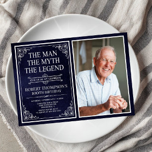 Man Myth Legend Blue 100th Birthday Photo Invitation
