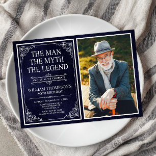 Man Myth Legend Blue 80th Birthday Photo Invitation