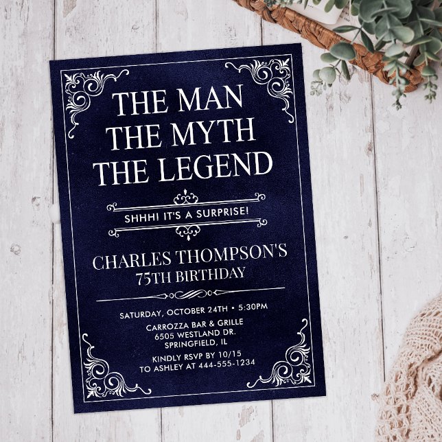 Man Myth Legend Blue Surprise 75th Birthday Invitation (Creator Uploaded)