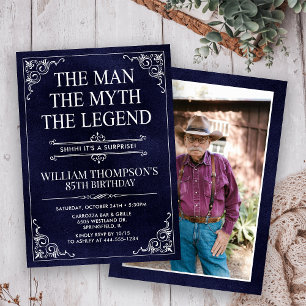 Man Myth Legend Blue Surprise 85th Birthday Photo Invitation