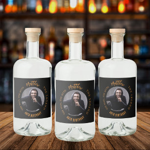 Man myth legend photo black gold birthday party liquor bottle label