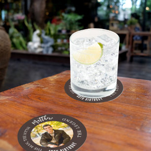 Man myth legend photo brown birthday party round paper coaster