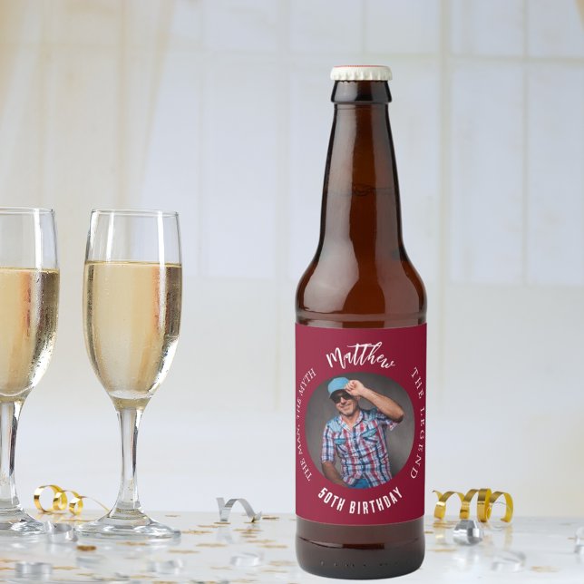Man myth legend photo burgundy birthday party beer bottle label (Creator Uploaded)