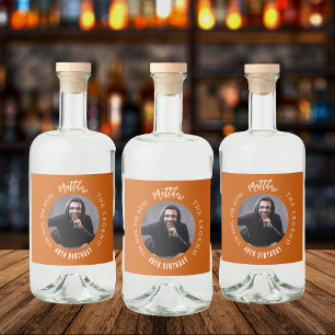 Man myth legend photo burnt orange birthday party liquor bottle label