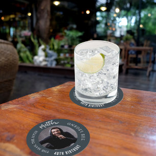 Man myth legend photo charcoal grey birthday party round paper coaster