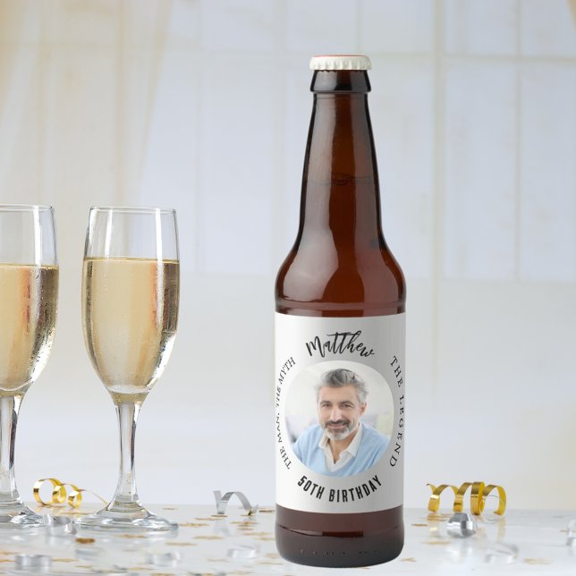 Man myth legend photo silver birthday party beer bottle label (Creator Uploaded)