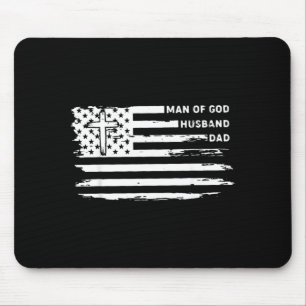 Man Of God Husband Dad Christian Aamerican Flag Mouse Mat