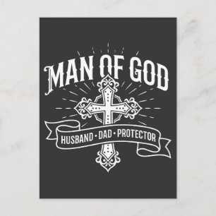 Man Of God Husband Dad Protector Shirt Christian Postcard