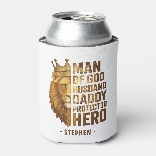 Man of God Lion Crown Design – Husband, Daddy Can Cooler (Can Front)