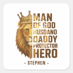 Man of God Lion Crown Design – Husband, Daddy Square Sticker