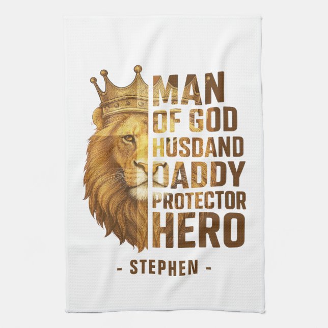 Man of God Lion Crown Design – Husband, Daddy Tea Towel (Vertical)