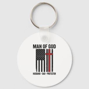 Man of God Patriotic Cross Christian Shirt Design_ Key Ring