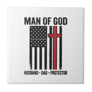 Man of God Patriotic Cross Christian Shirt Design_ Tile