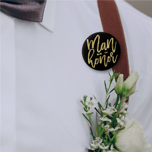 Man Of Honour Chic Gold Script Bridal Party Weddin 6 Cm Round Badge