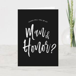 Man of Honour Script Style Custom Black Wedding Card