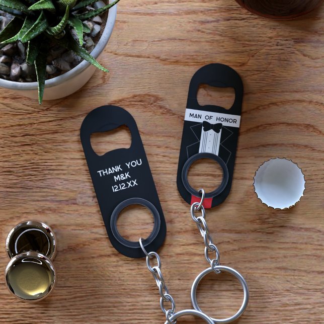 Man of Honour Tuxedo Wedding Keychain (Thank your Man of Honor with this useful keychain bottle opener. Just add your text)