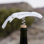 Man of Honour Wedding Party Favour White Corkscrew<br><div class="desc">Thank your Man of Honour with this personalised corkscrew. You can add their initial and the date of your wedding. A really useful thank you gift for any of your wine bottle opening Bridal Party members. Who would you make one for?</div>