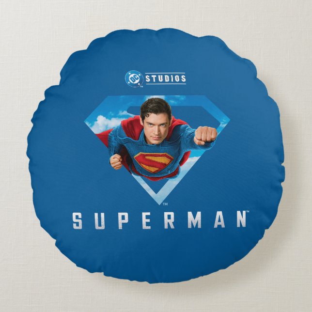 Man of Steel in Flight Round Cushion (Front)