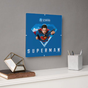 Man of Steel in Flight Square Wall Clock