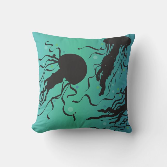 MAN OF WAR JELLYFISH Cool Blue Throw Pillow (Front)