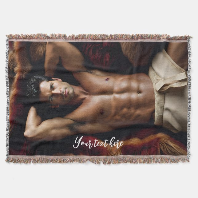 Man on a Bearskin Rug Throw Blanket (Front)