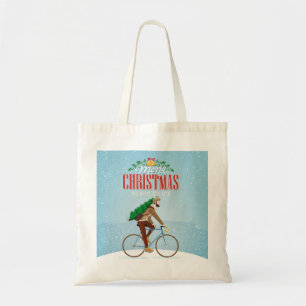 Man on a Bicycle in Winter Christmas Tote Bag