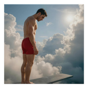 Man On a Diving Board In the Clouds Poster