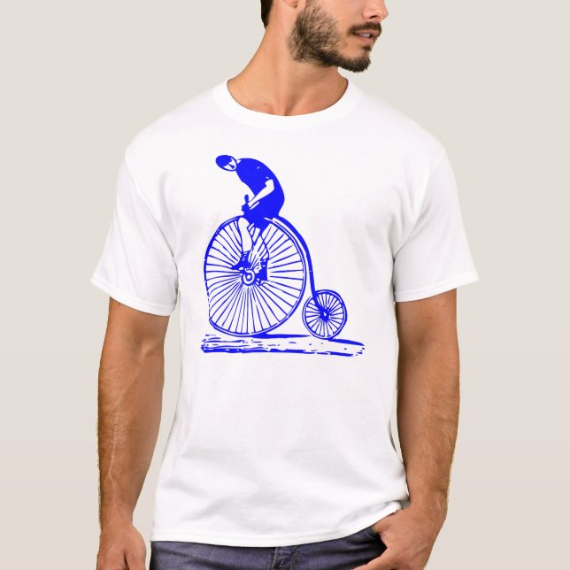 Man on a Penny Farthing - Blue T-Shirt (Front)