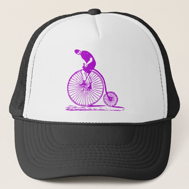 Man on a Penny Farthing - Purple Trucker Hat (Front)