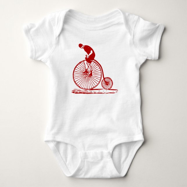Man on a Penny Farthing - Ruby Red Baby Bodysuit (Front)