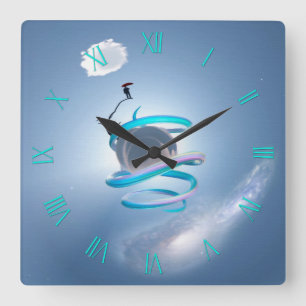 Man on a sandy sphere square wall clock
