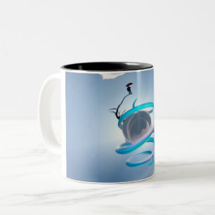 Man on a sandy sphere Two-Tone coffee mug