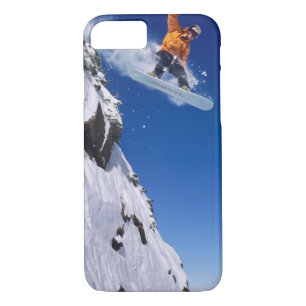 Man on a snowboard jumping off a cornice iPhone 8/7 case