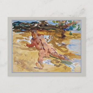 Man on Beach Florida Sargent Fine Art Watercolor Postcard