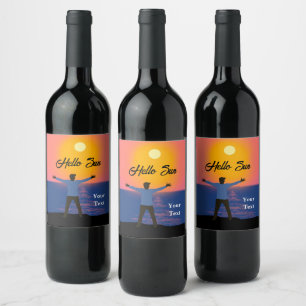 Man on Beach - Greeting to the Sun Personalised Wine Label