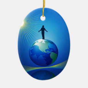 Man on Globe Ceramic Tree Decoration