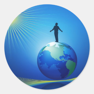 Man on Globe Classic Round Sticker