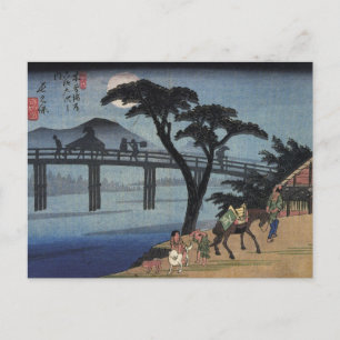 Man on horseback crossing a bridge postcard