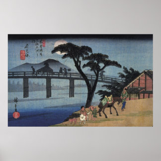 Man on horseback crossing a bridge poster