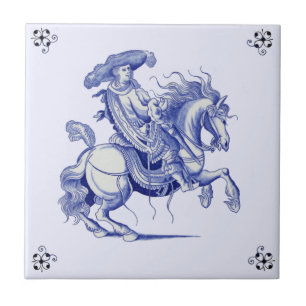 Man on Horseback Figural Blue Dutch Tile Repro