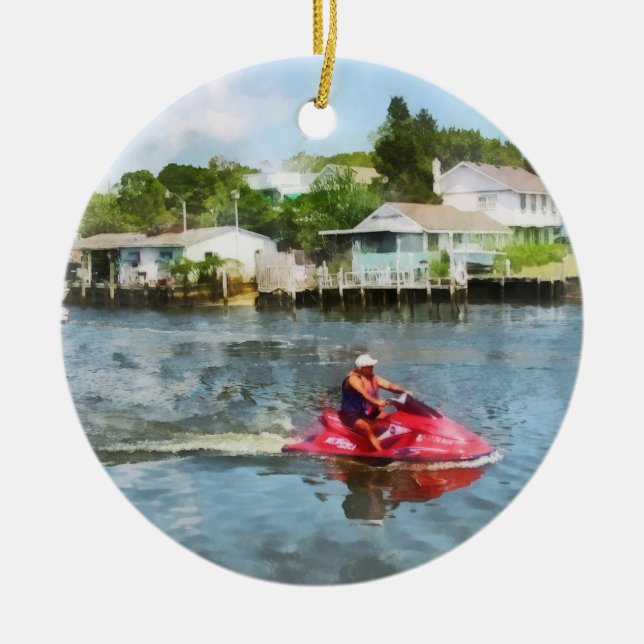 Man on Jet Ski Ceramic Tree Decoration (Front)