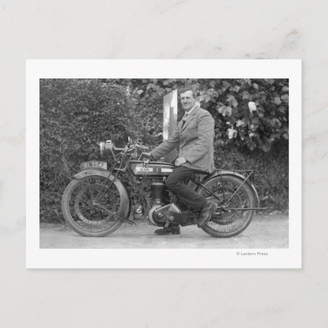 Man on Old B.S.A. Motorbike Postcard (Front)